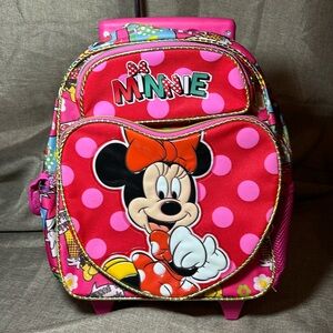 Disney Minnie Mouse With a Bow Girls Canvas Backpack Pink, Black and White